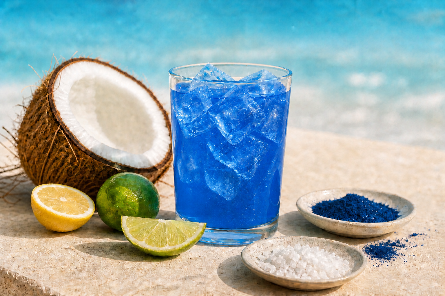 Blue hydration drink with coconut, citrus, spirulina, and sea salt